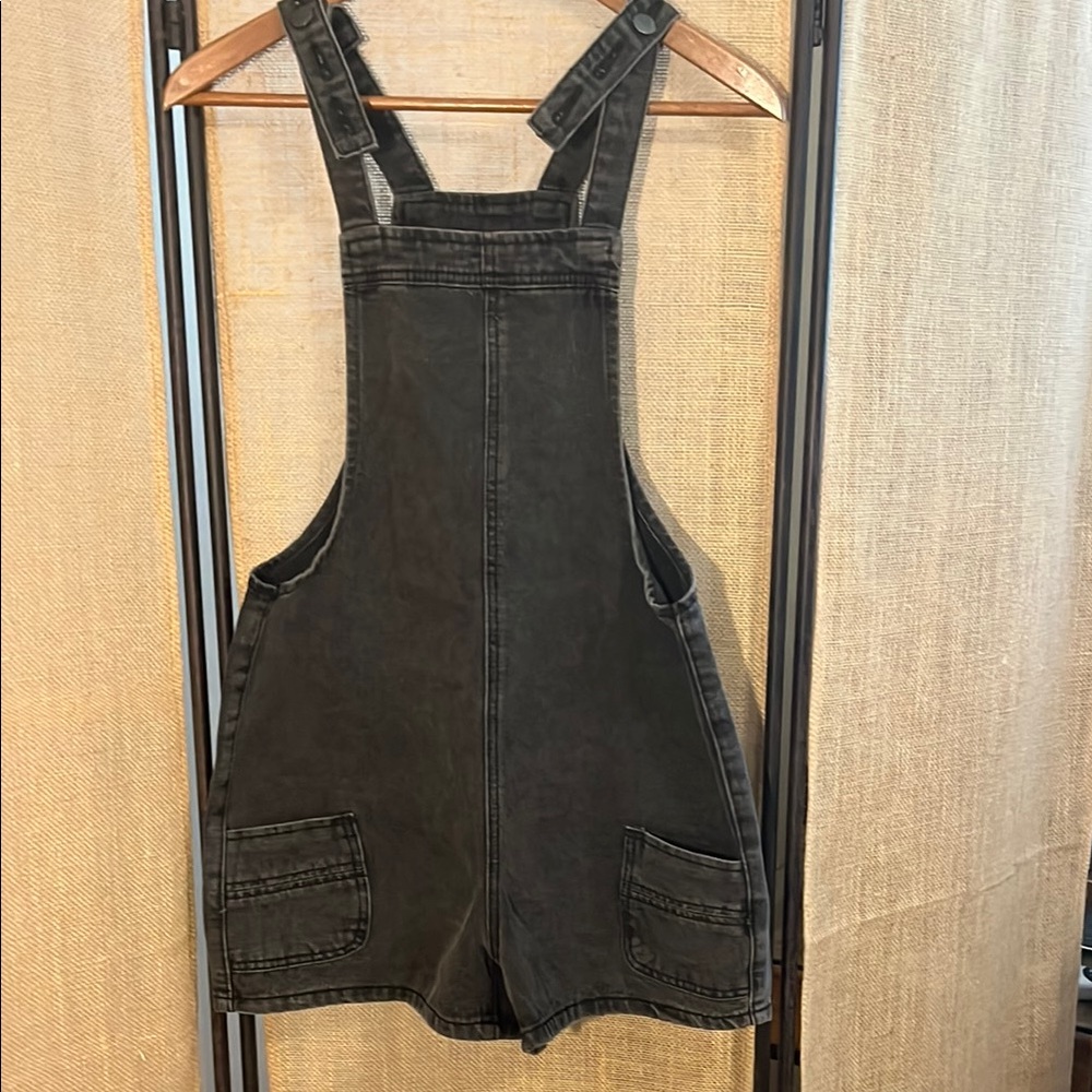 Women’s Black Denim Short Overalls